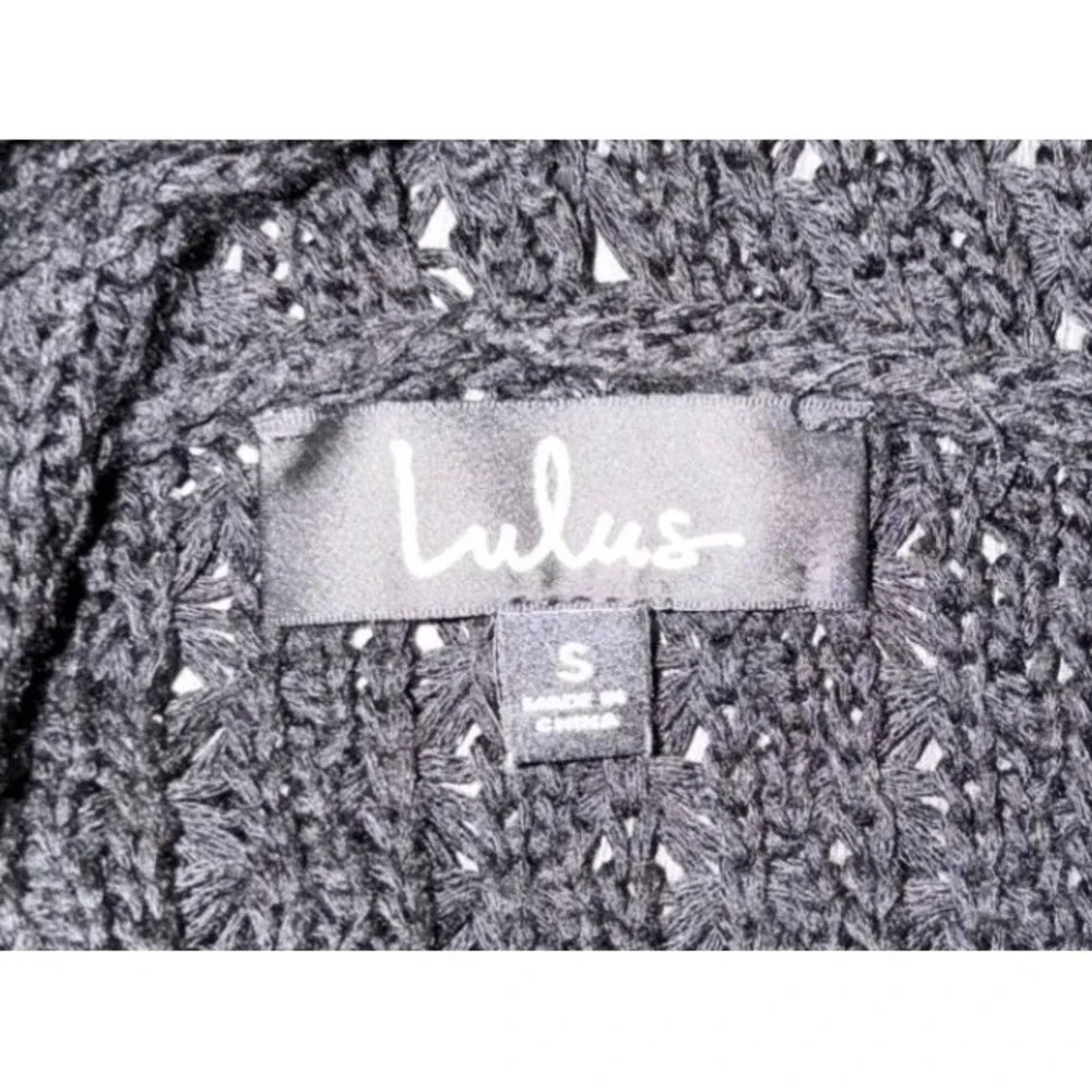 Lulus Black Hooded Longline Cardigan Open Knit Sweater Small Crochet Style Boho